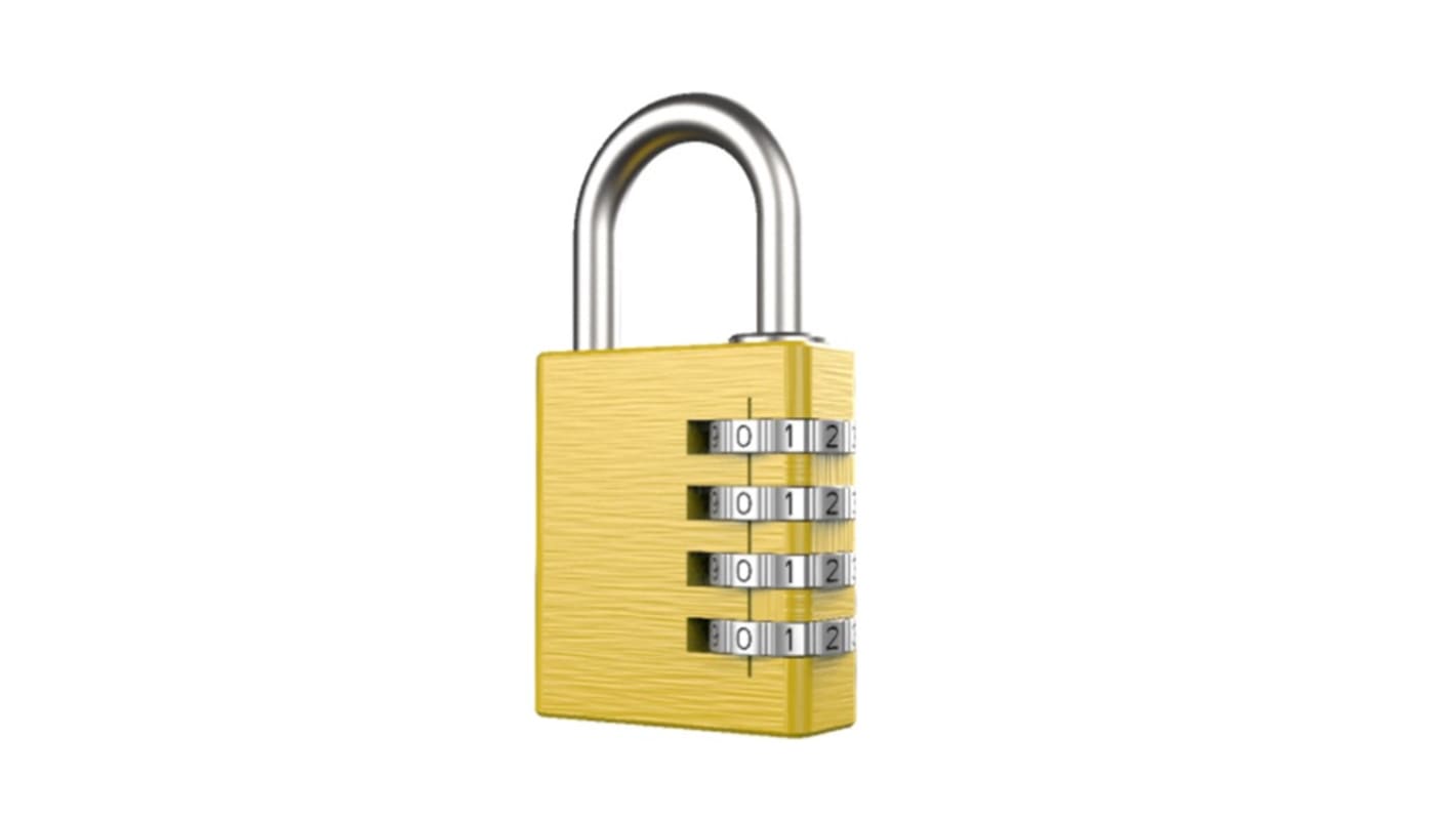 Lucchetto con combinazione RS PRO per uso interno ed esterno, in Alluminio, anello da 6mm, L. 26.4mm, col Oro