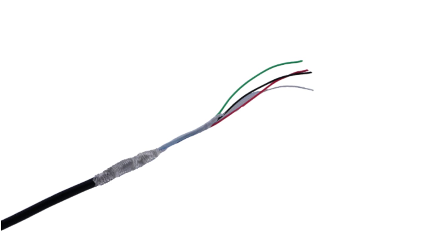 MICROWIRES TPU Shielded 0.13 mm² 4 Core Power Cable, Black Thermoplastic Polyurethane TPU, 50m