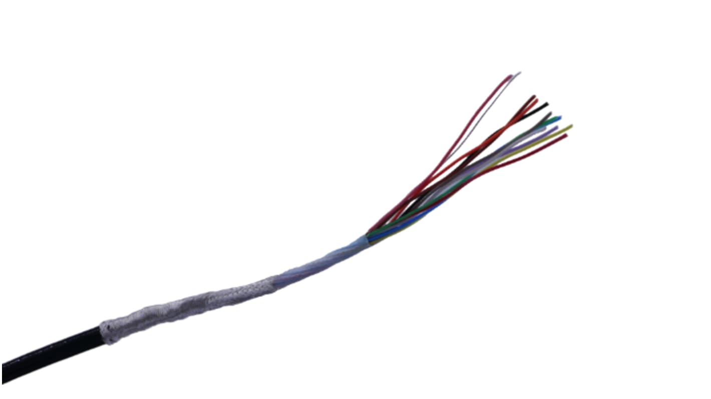 MICROWIRES Netzkabel, 12-adrig Typ Geschirmt Schwarz x 0,13 mm2,  50m, 600 V, Perfluoroalkoxy (PFA)