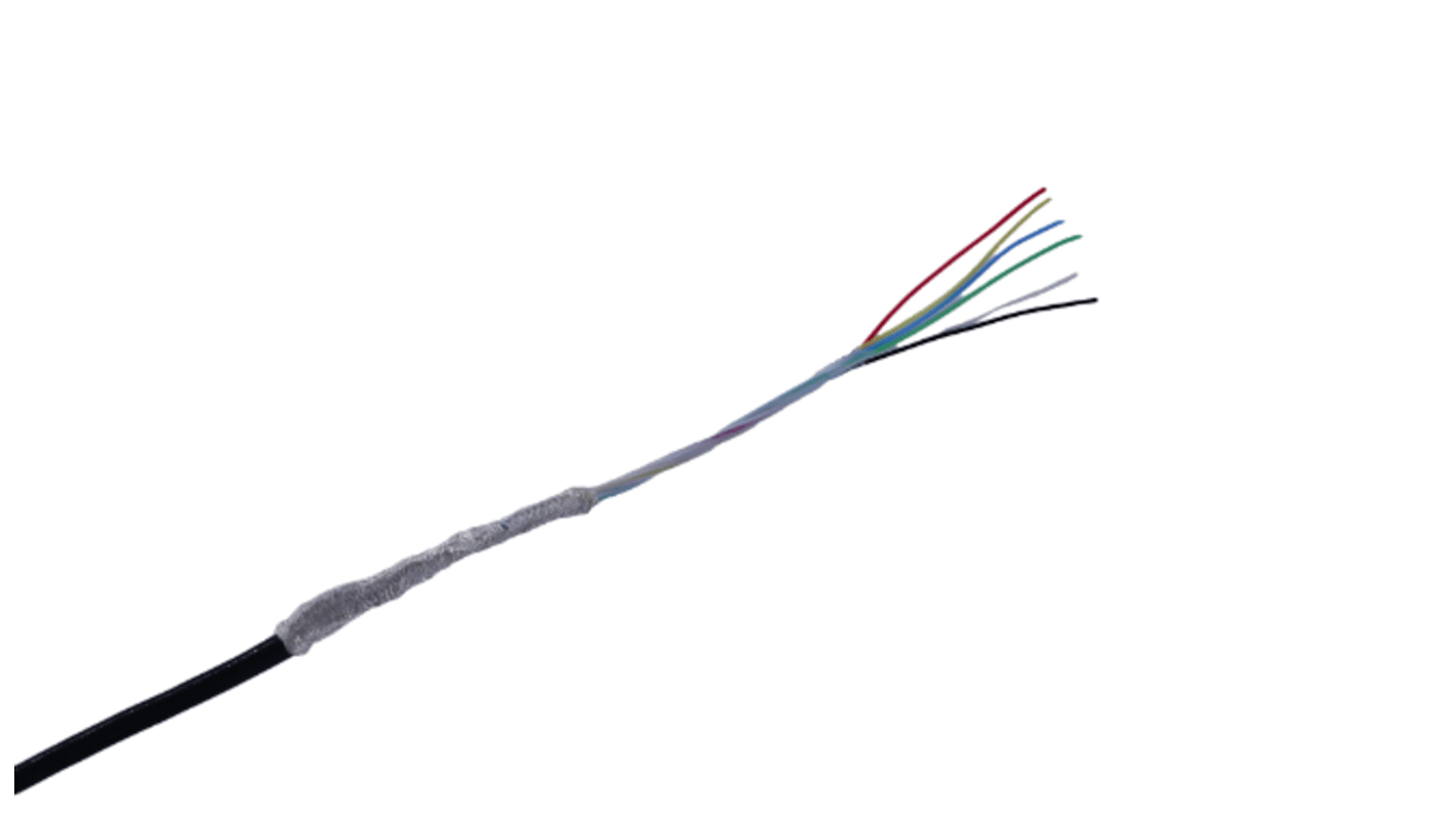 MICROWIRES, Shielded, 50m 6 Core, Black Thermoplastic Polyurethane TPU Power Cable