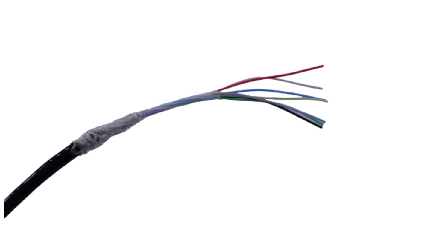 MICROWIRES Netzkabel, 7-adrig Typ Geschirmt Schwarz x 0,08 mm2,  50m, 600 V, Thermoplastisches Polyurethan TPU