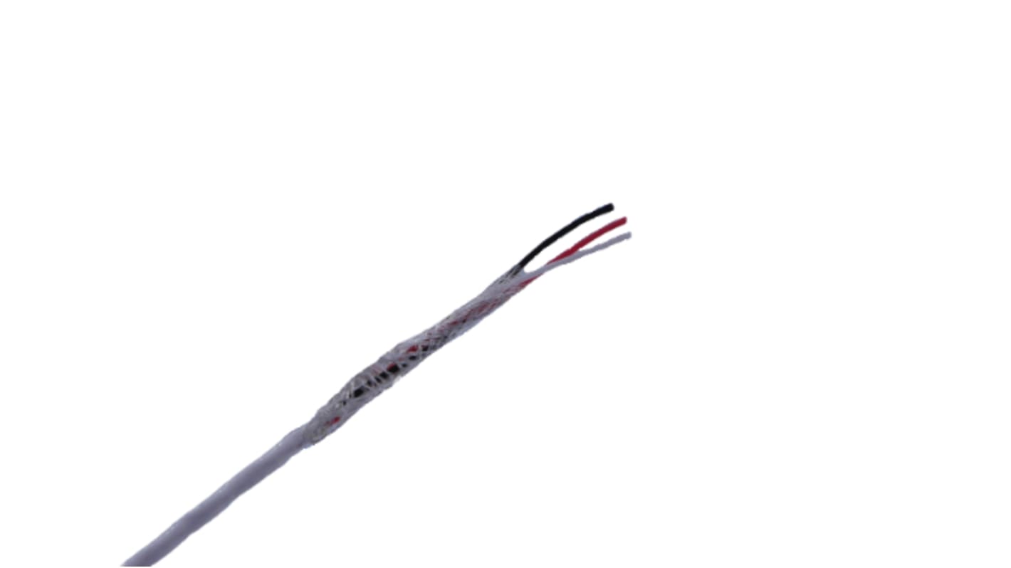 MICROWIRES 3 Core, 0.08 mm2, White Perfluoroalkoxy (PFA) Sheath, 50m, Shielded Armoured, 600 V