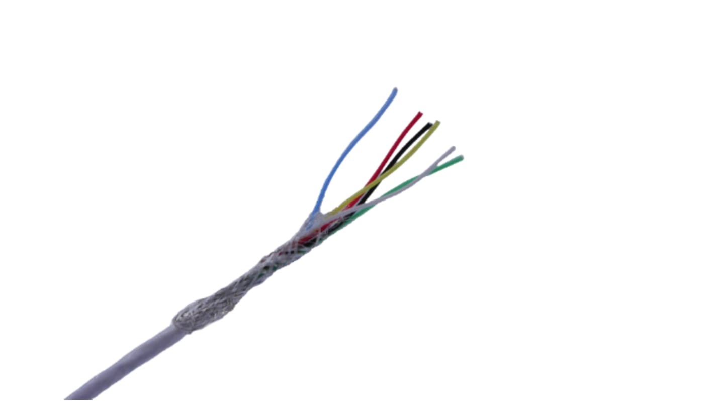 MICROWIRES TAU Shielded 0.13 mm² 6 Core Power Cable, White Perfluoroalkoxy (PFA), 50m