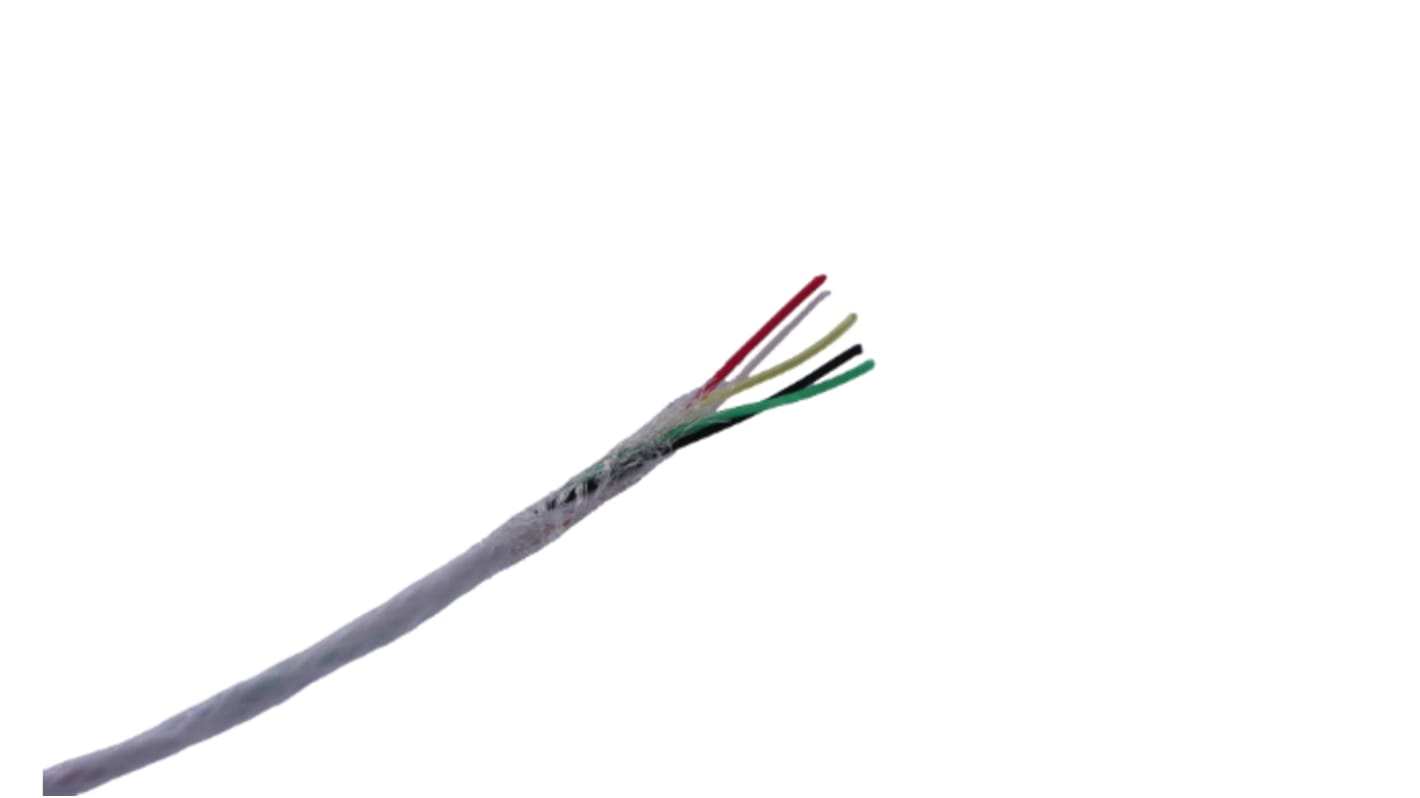 MICROWIRES 5 Core, 0.05 mm2, White Perfluoroalkoxy (PFA) Sheath, 50m, Shielded Armoured, 600 V