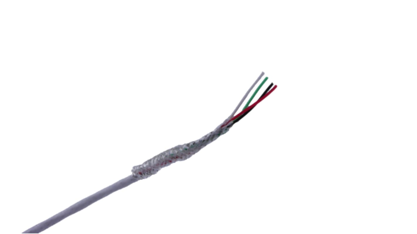 MICROWIRES TAU Shielded 0.13 mm² 4 Core Power Cable, White Perfluoroalkoxy (PFA), 50m
