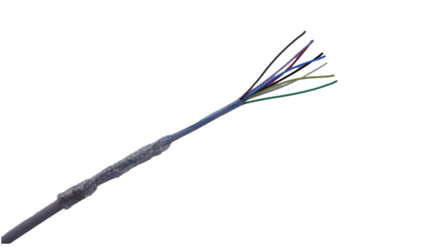 MICROWIRES TES Shielded 0.13 mm² 8 Core Power Cable, White Thermoplastic Elastomers TPE, 50m
