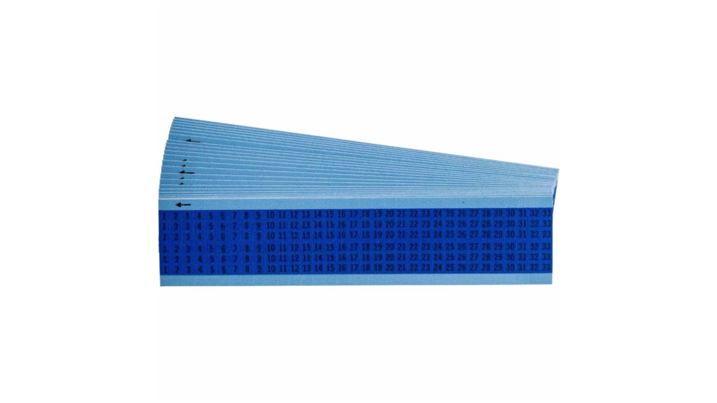 Brady 111 Adhesive Cable Label, Black on Blue, Pre-printed "1-33", for Cable Labelling, 111823