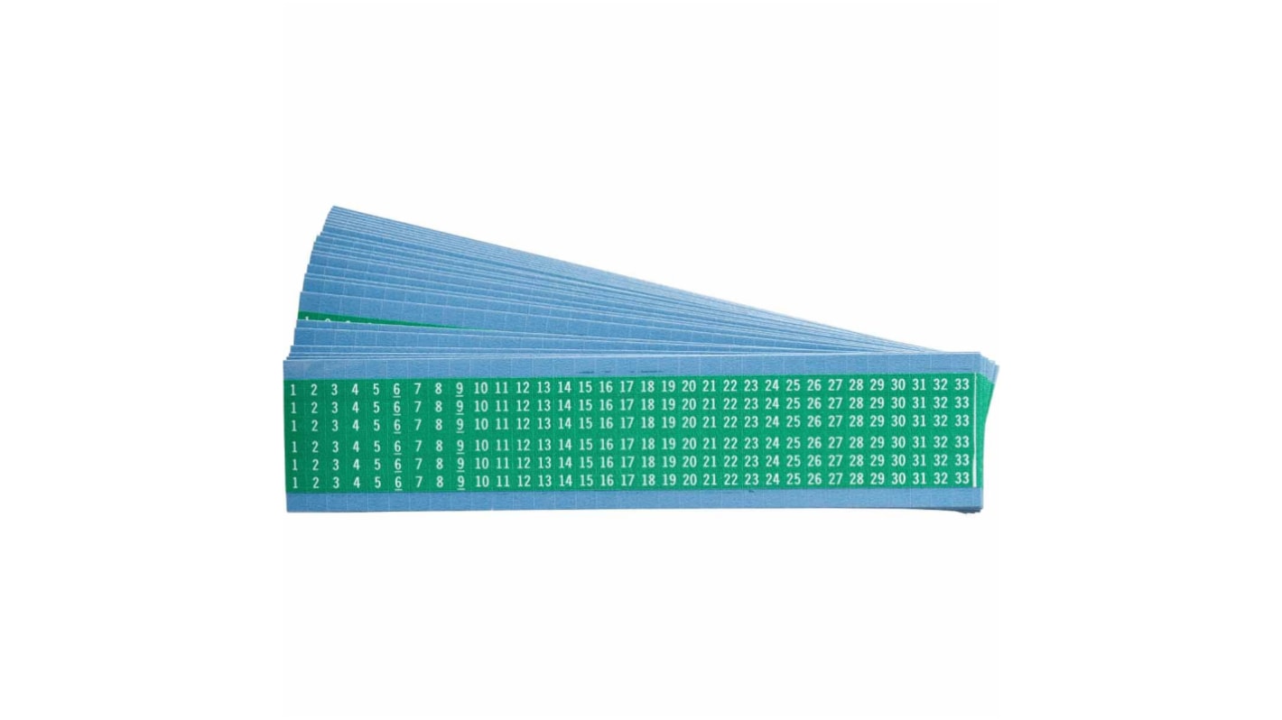 Brady 111 Adhesive Cable Label, White on Green, Pre-printed "1-33", for Cable Labelling, 111825