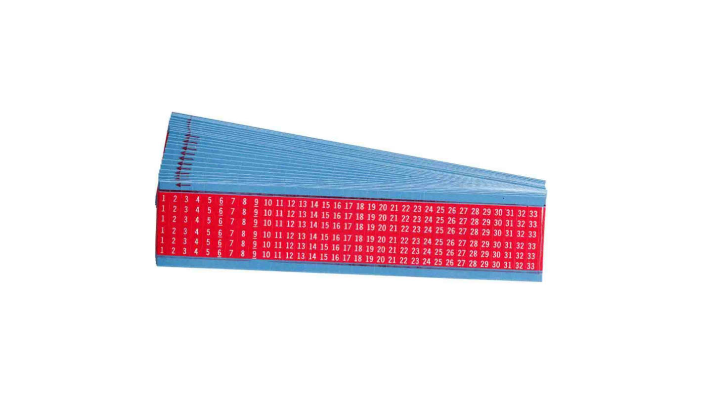 Brady 111 Adhesive Cable Label, White on Red, Pre-printed "1-33", for Cable Labelling, 111827