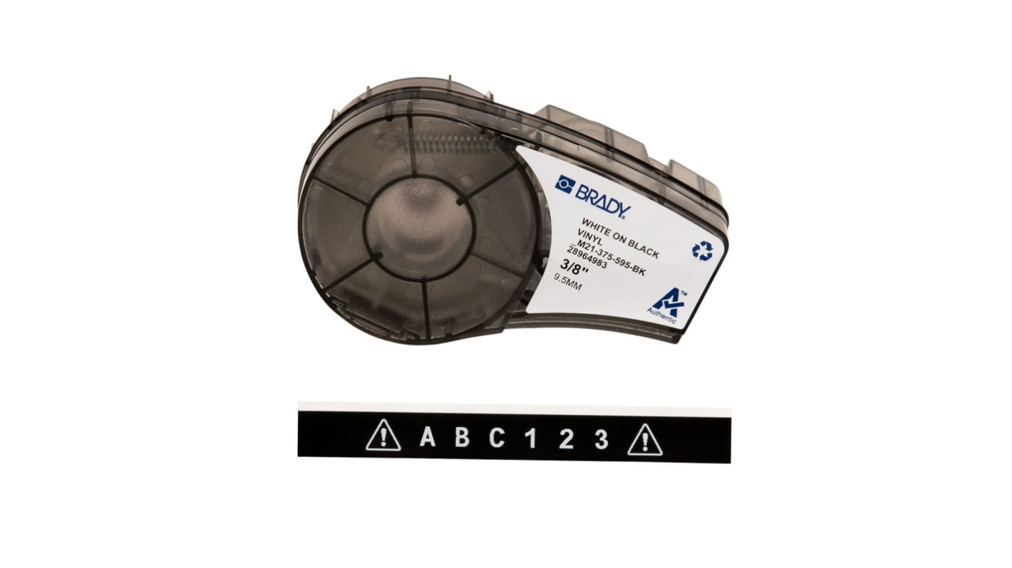 Brady B-595 White on White on Black Label Printer Tape, 6.4 m Length, 9.53 mm Width