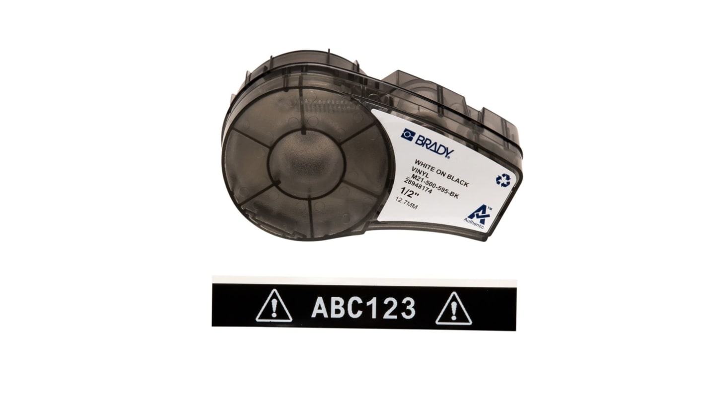 Brady B-595 White on White on Black Label Printer Tape, 6.4 m Length, 12.70 mm Width