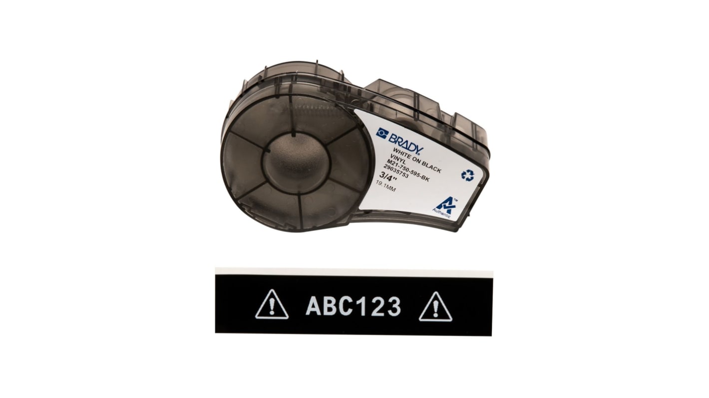 Brady B-595 White on White on Black Label Printer Tape, 6.4 m Length, 19.05 mm Width