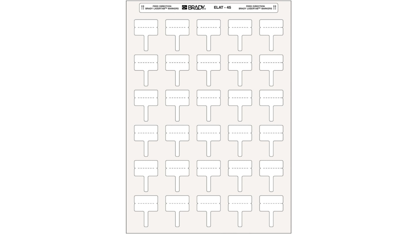Brady LaserTab White Label Roll, 30mm Width, 10mm Height, 750Per Roll Qty