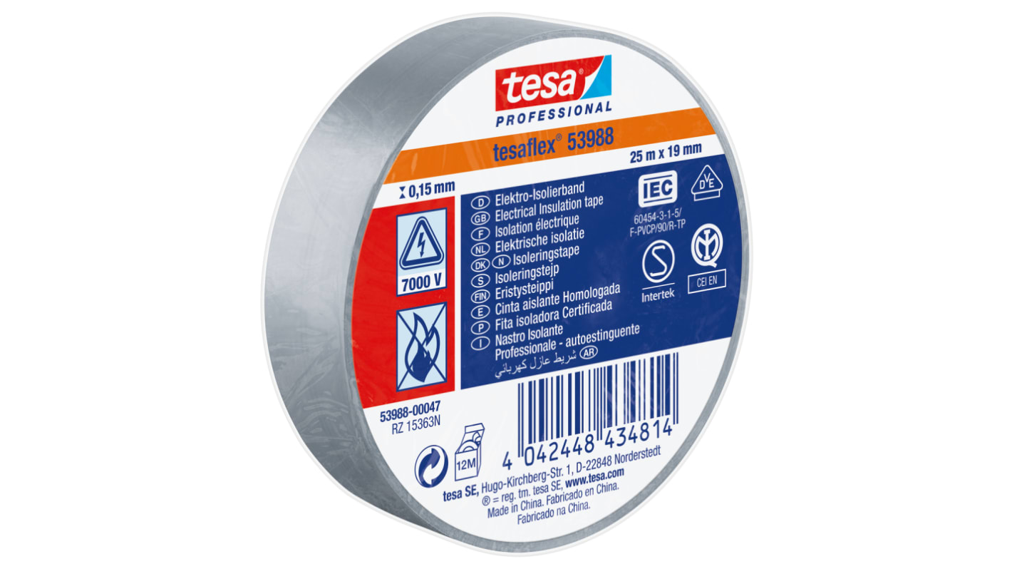Tesa 53988 Grey, White Soft PVC Electrical Insulation Tape, 19mm x 25m