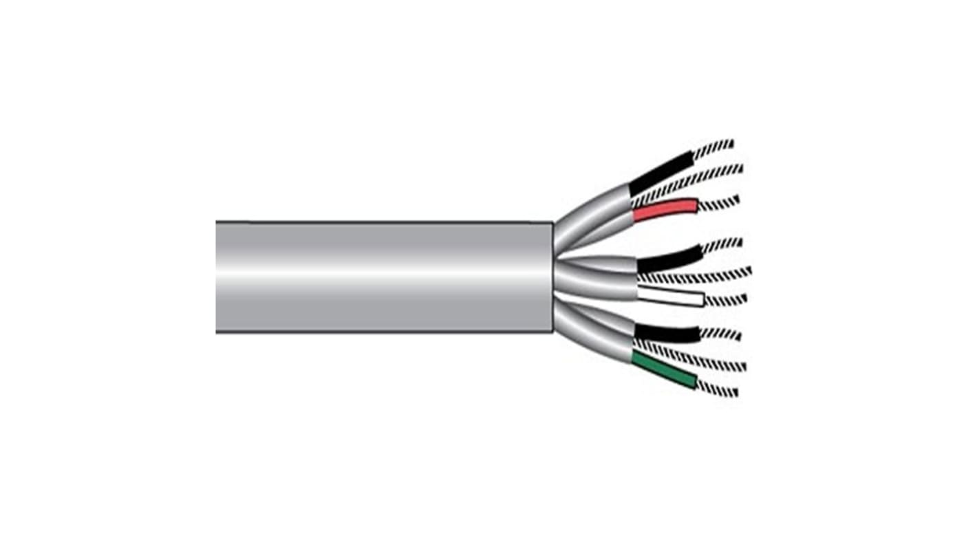 Alpha Wire 6052C Control Cable, 4 Cores, 0.34 mm², Screened, 500ft, Grey PVC Sheath, 22 AWG