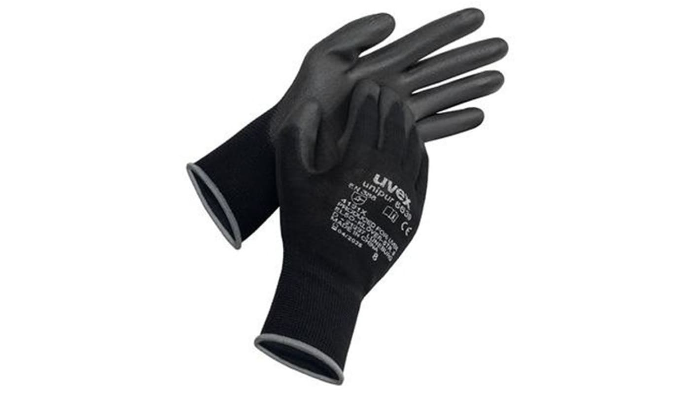 uvex Unipur 6639 Black Polyamide Abrasion Resistant Work Gloves, Size 8, Polyurethane Coating