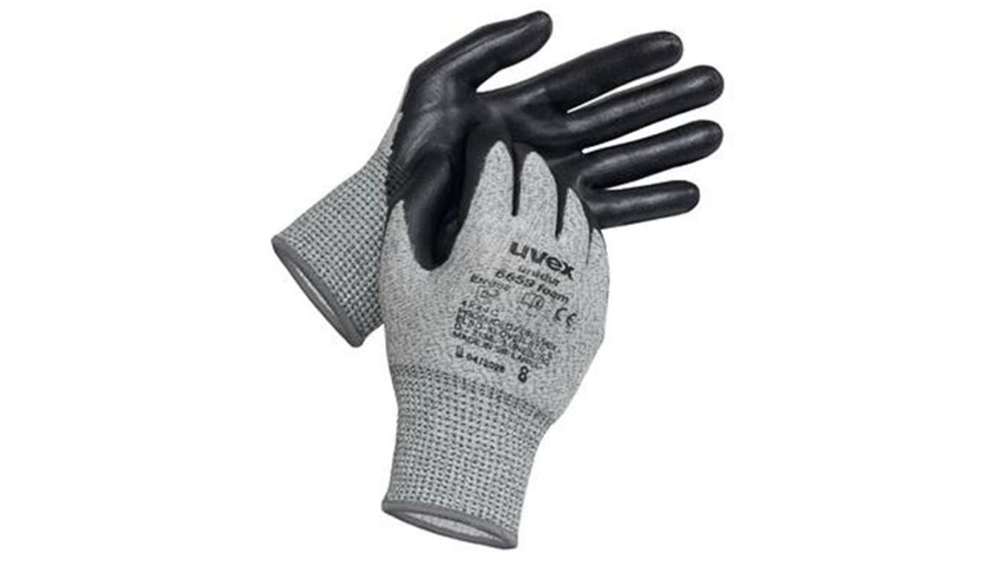 uvex Unidur 6659 Black, Grey Fibreglass, HPPE, Polyamide Cut Resistant Work Gloves, Size 10, NBR Coating