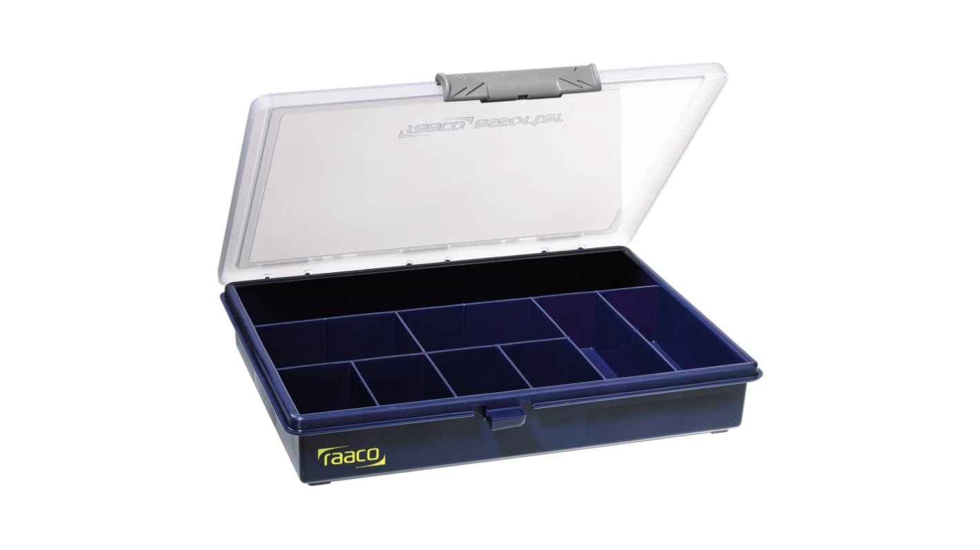 Raaco 9 Cell Blue, Transparent Polypropylene Compartment Box, 43mm x 240mm x 195mm