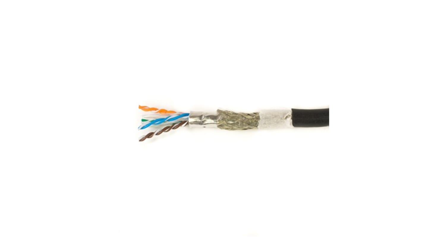 Alpha Wire 4芯屏蔽线 0.1829 mm2双绞线 双绞线电缆, Alpha Essentials Flexing Ethernet系列, 26黑色护套