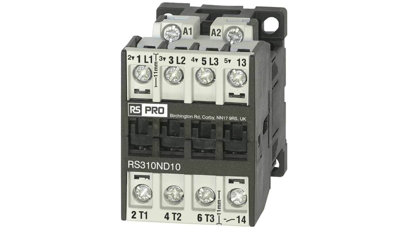 Contactor RS PRO de 3 polos, 10 A, bobina 24 V CA, 4 kW
