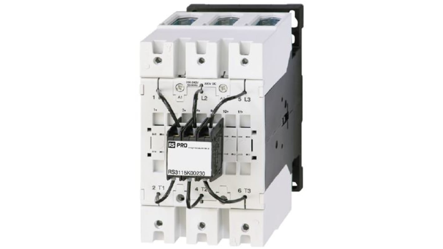 RS PRO Contactor, 230 V ac Coil, 3-Pole, 115 A, 100 kVA, 3 → 400 V