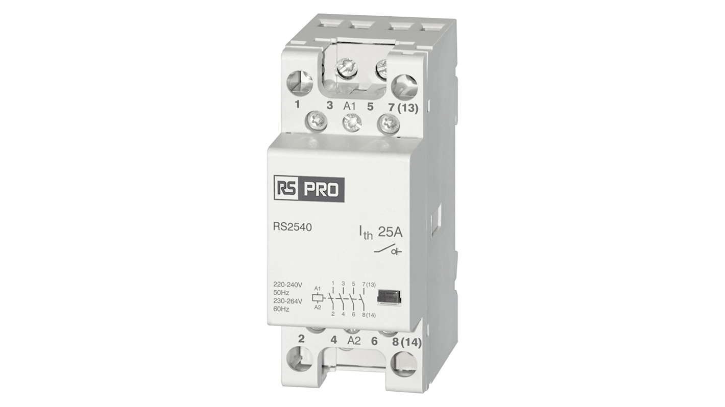 RS PRO védőkapcsoló, tekercs: 230 V AC, 25 A