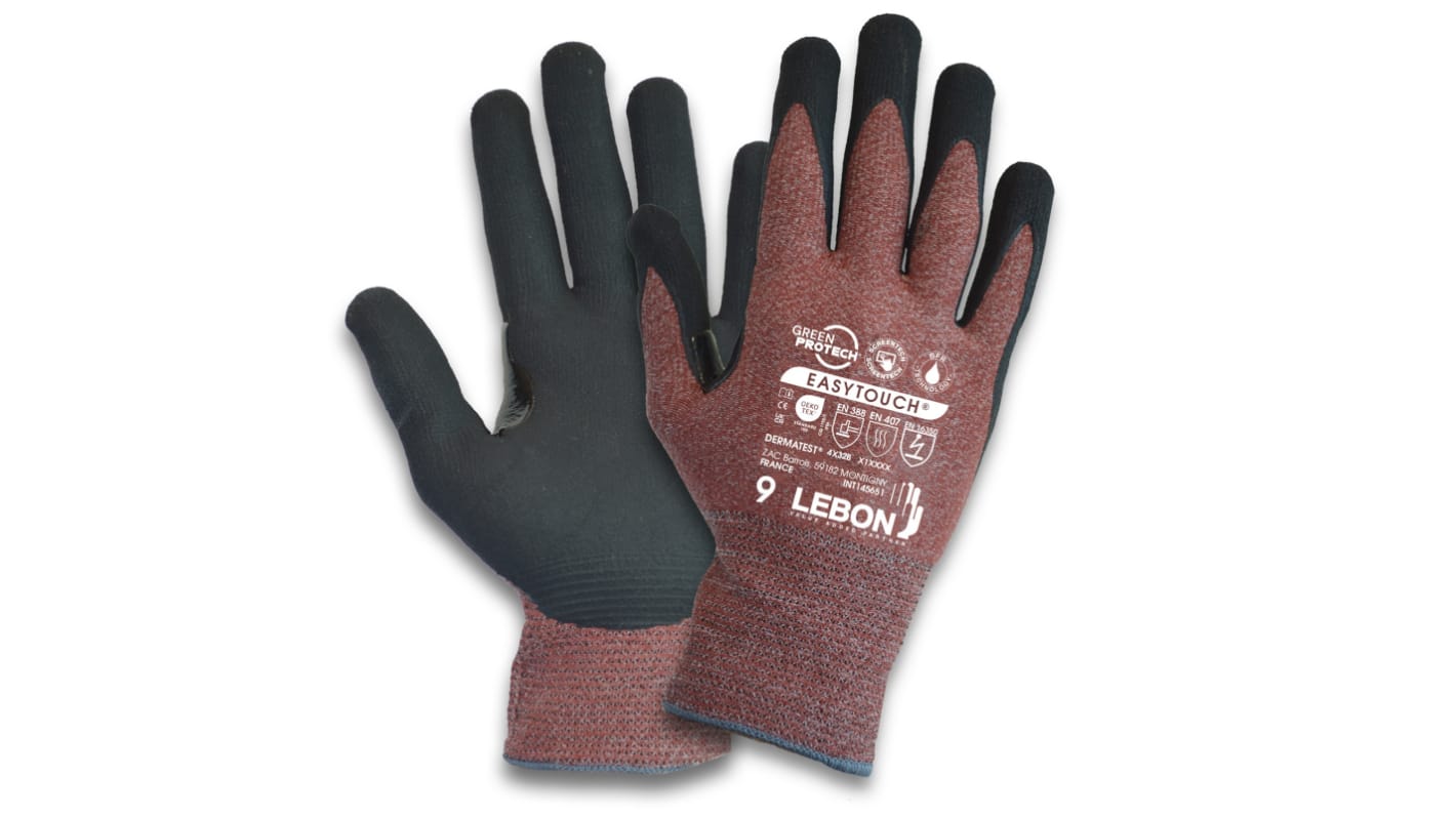 Gants de manutention Lebon Protection EASYTOUCH, Taille 12, Résistant aux coupures, 10 Paires, Noir