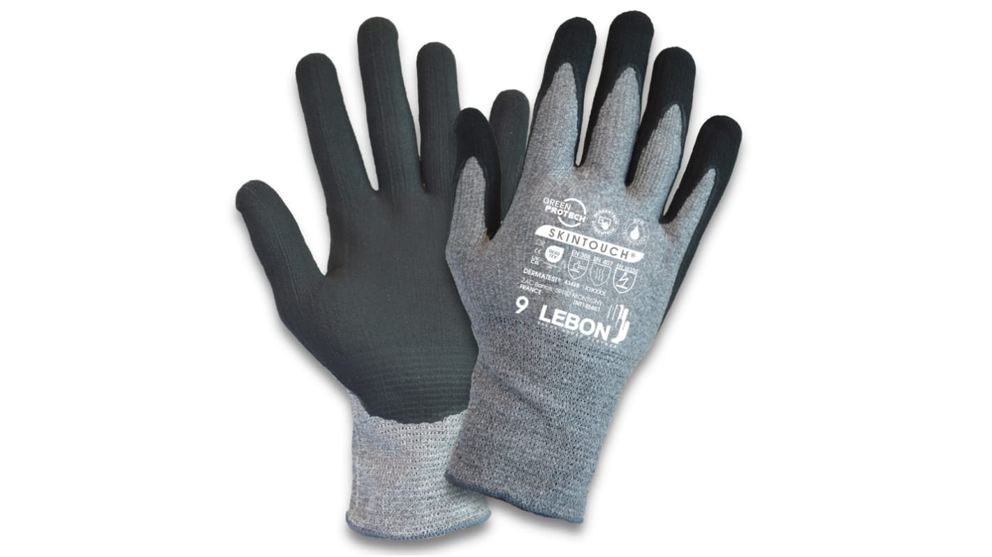 Guantes resistentes a cortes de Elastano, HPPE, poliamida Gris Lebon Protection serie SKINTOUCH, talla 12, con