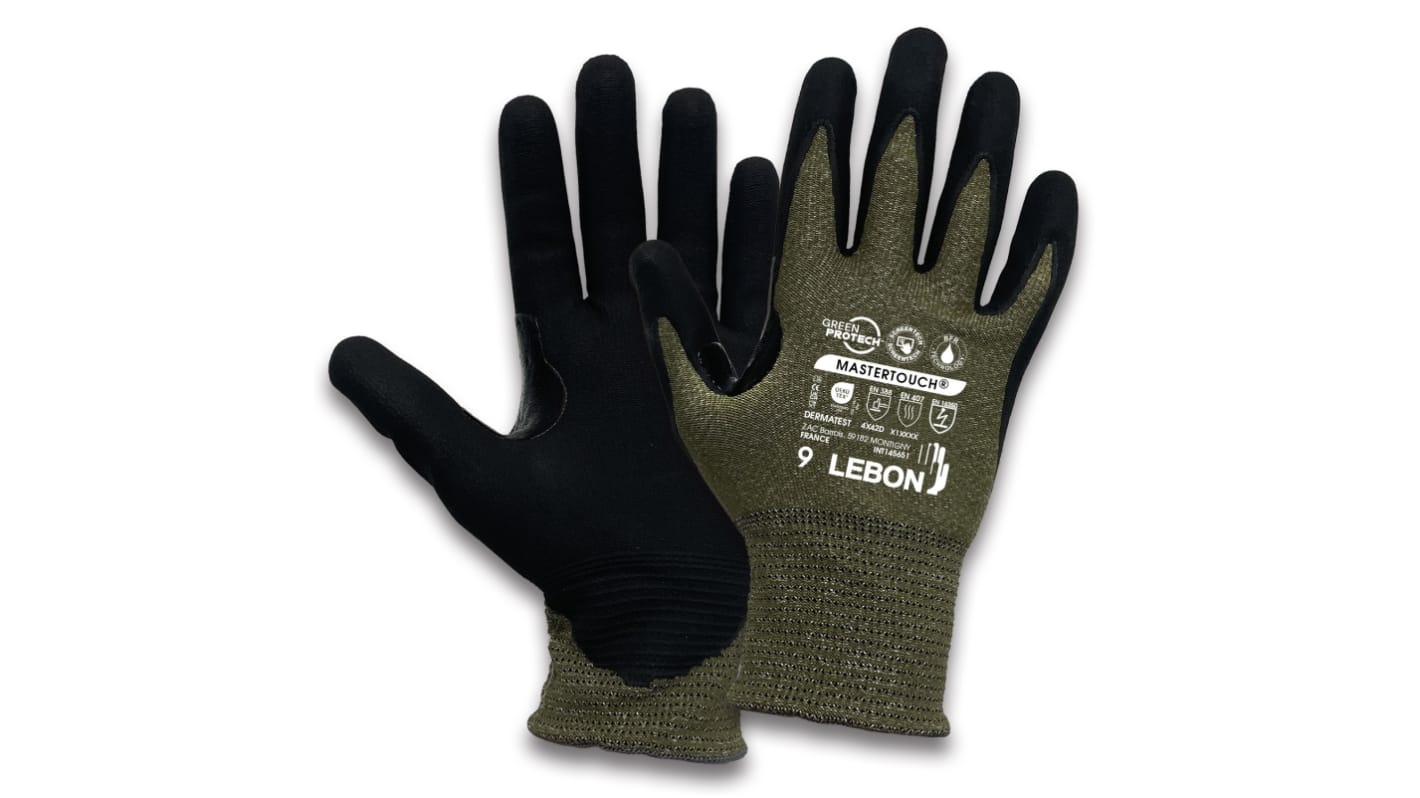 Lebon Protection MASTERTOUCH Red Elastane, HPPE, Polyamide Cut Resistant Cut Resistant Gloves, Size 9, Aqua Polymer