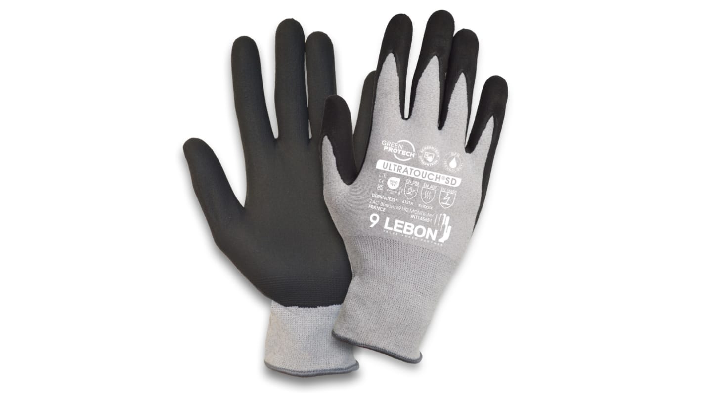 Guantes de trabajo de Elastano, Poliamida Gris Lebon Protection serie ULTRATOUCH, talla 8, con recubrimiento de