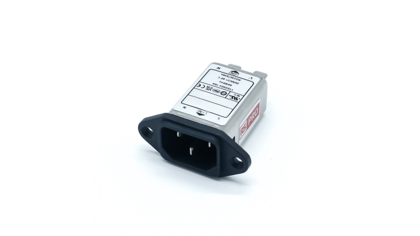 RS PRO 10A, 250 V ac Socket Chassis Mount IEC Inlet Filter, Faston