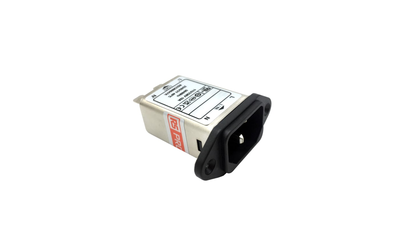 RS PRO 10A, 250 V ac Socket Chassis Mount IEC Inlet Filter, Faston