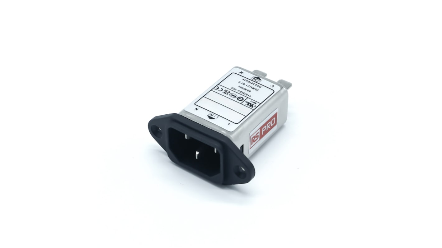 RS PRO 15A, 250 V ac Socket Chassis Mount IEC Inlet Filter, Faston
