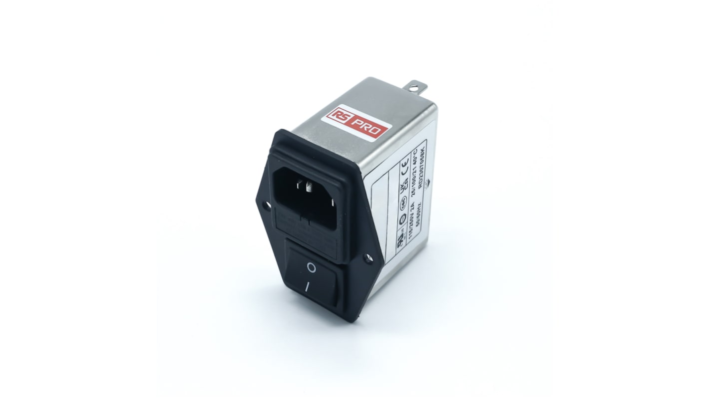 RS PRO 插座滤波器, 2A, 250 V 交流, 50 → 60Hz, 2个, 2 极开关, 底盘安装, 61 x 29.5 x 63mm