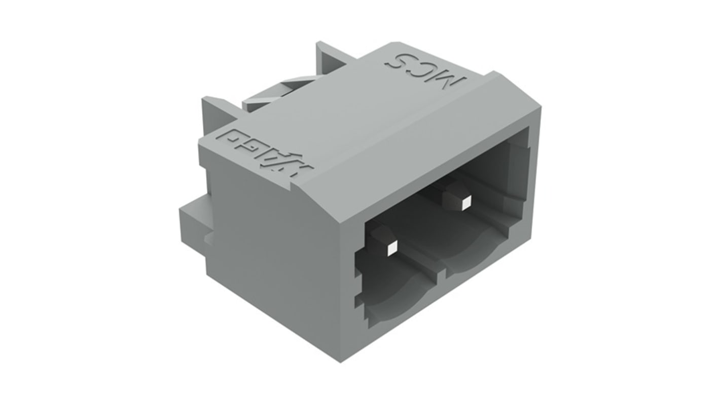 WAGO 231 Series Angled PCB Mount PCB Header, 2 Contact(s), 5mm Pitch, 1 Row(s), Shrouded