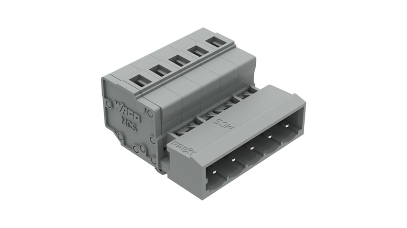 WAGO 231 Series Connector, 5-Pole, Male, 5-Way, Snap-In, 12A