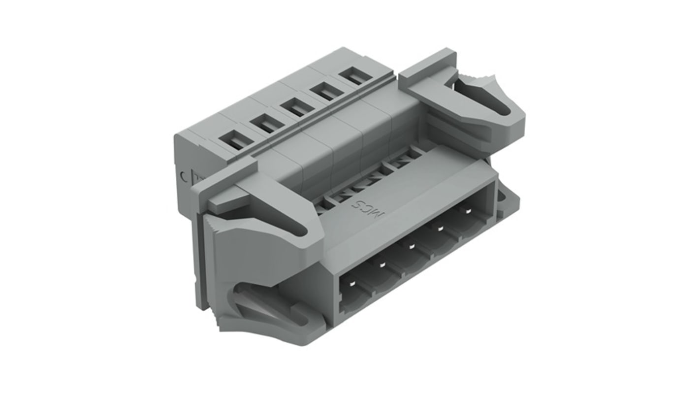 WAGO 231 Series Connector, 5-Pole, Male, 5-Way, Snap-In, 12A