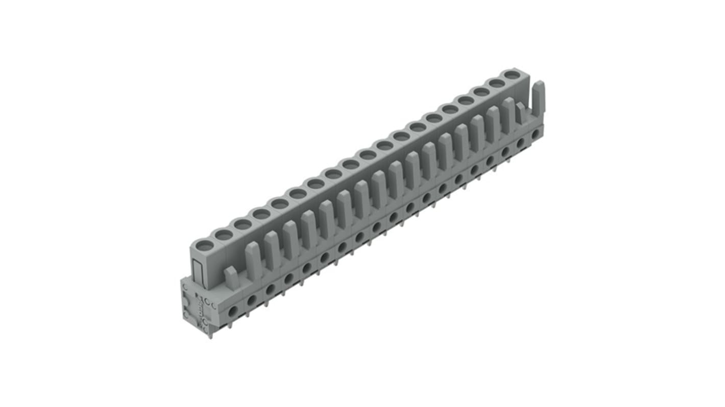 WAGO 232 Series Straight PCB Mount PCB Header, 19-Contact, 1-Row, 5mm Pitch, Solder, Through Hole Termination