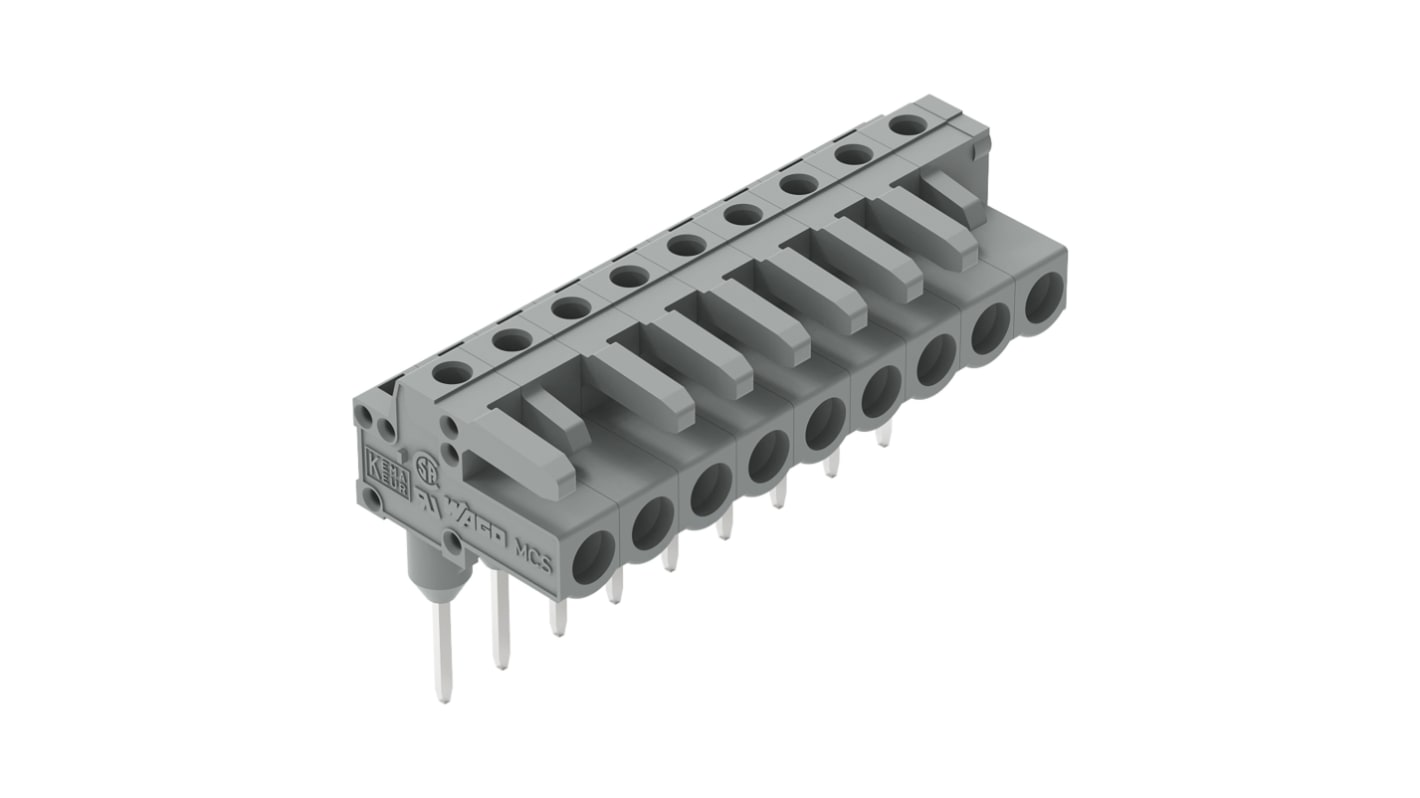 Conector de PCB En Ángulo WAGO serie 232, de 9 vías en 1 fila, paso 5mm, Montaje en carril, para soldar