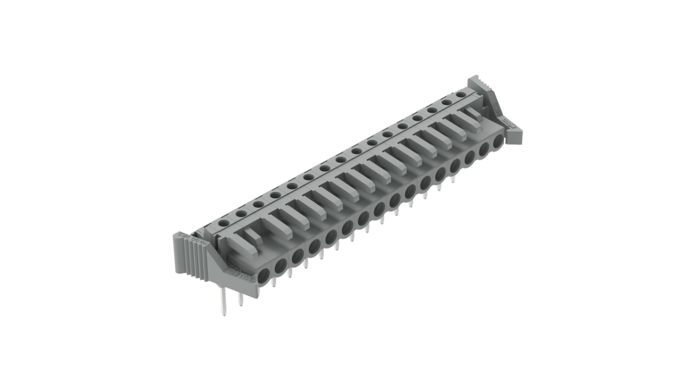 WAGO 232 Series Angled Plug-In Mount PCB Connector, 16-Contact, 1-Row, 5mm Pitch, Pluggable Termination