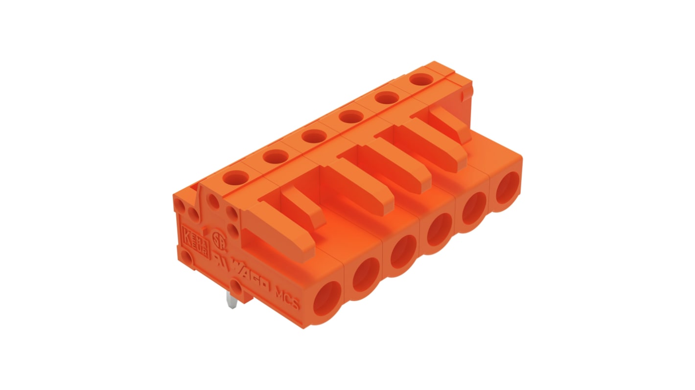 WAGO 232 Series Angled PCB Mount PCB Header, 6-Contact, 1-Row, 5.08mm Pitch, Solder Pin Termination