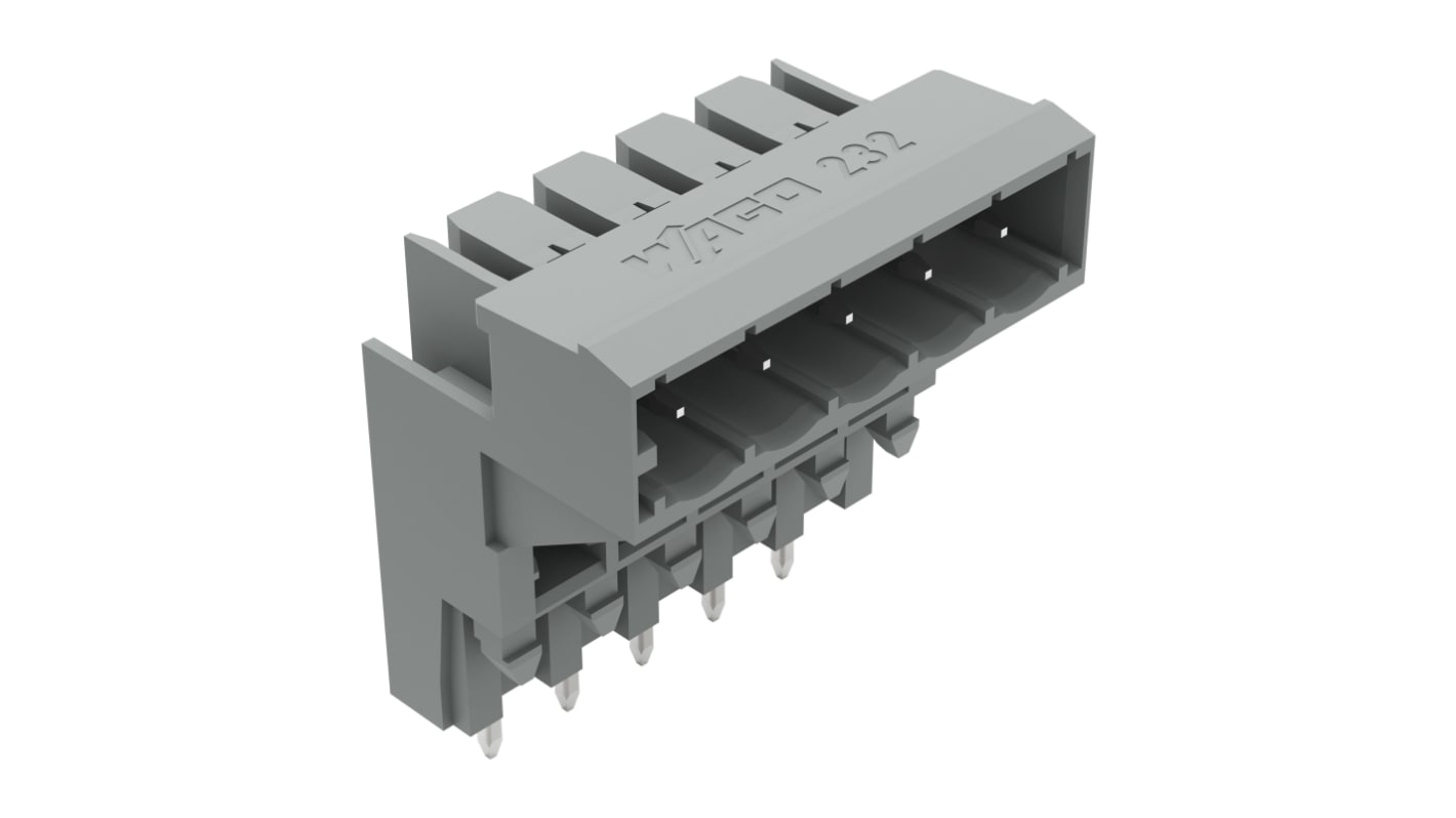 WAGO 232 Leiterplatten-Stiftleiste gewinkelt, 5-polig / 1-reihig, Raster 5mm, Ummantelt