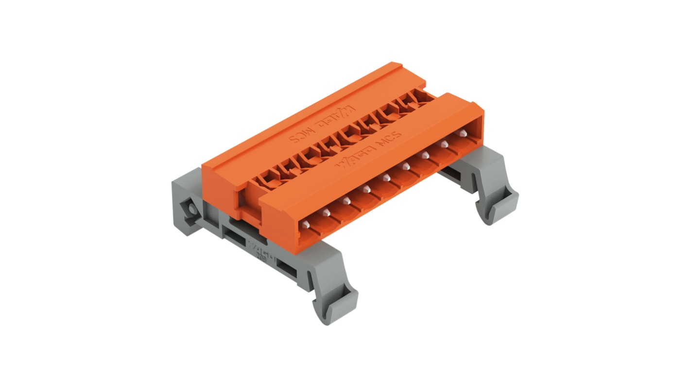 WAGO, 5.08mm Pitch, 232, 9 Way, Horizontal, Pluggable Terminal Block, Pin Header, DIN Rail Mount, Wire Termination,