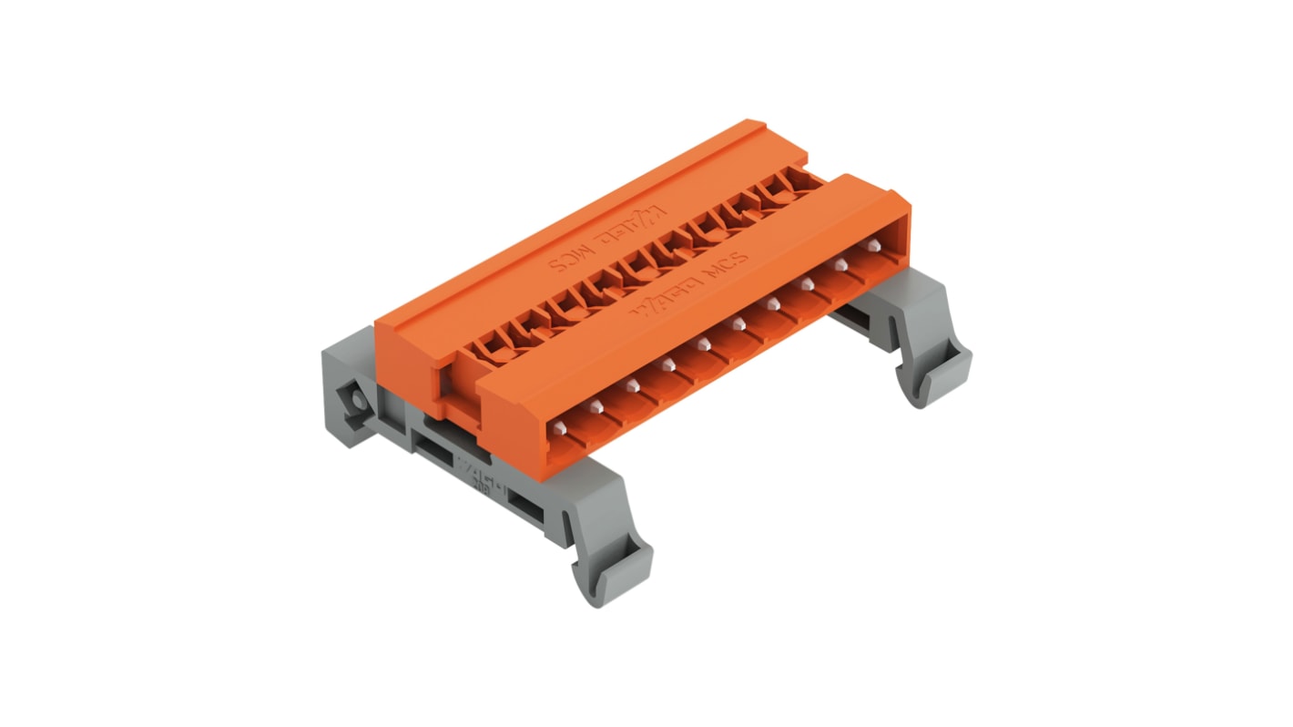 WAGO, 5.08mm Pitch, 232, 10 Way, Pluggable Terminal Block, Pin Header, DIN Rail Mount, Plug-In Termination,