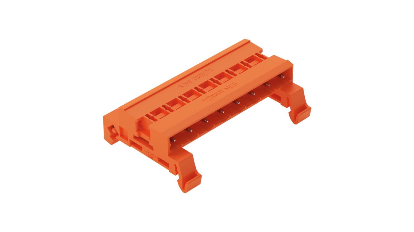 WAGO, 7.62mm Pitch, 232, 8 Way, Horizontal, Pluggable Terminal Block, Pin Header, DIN Rail Mount, Pin Termination,