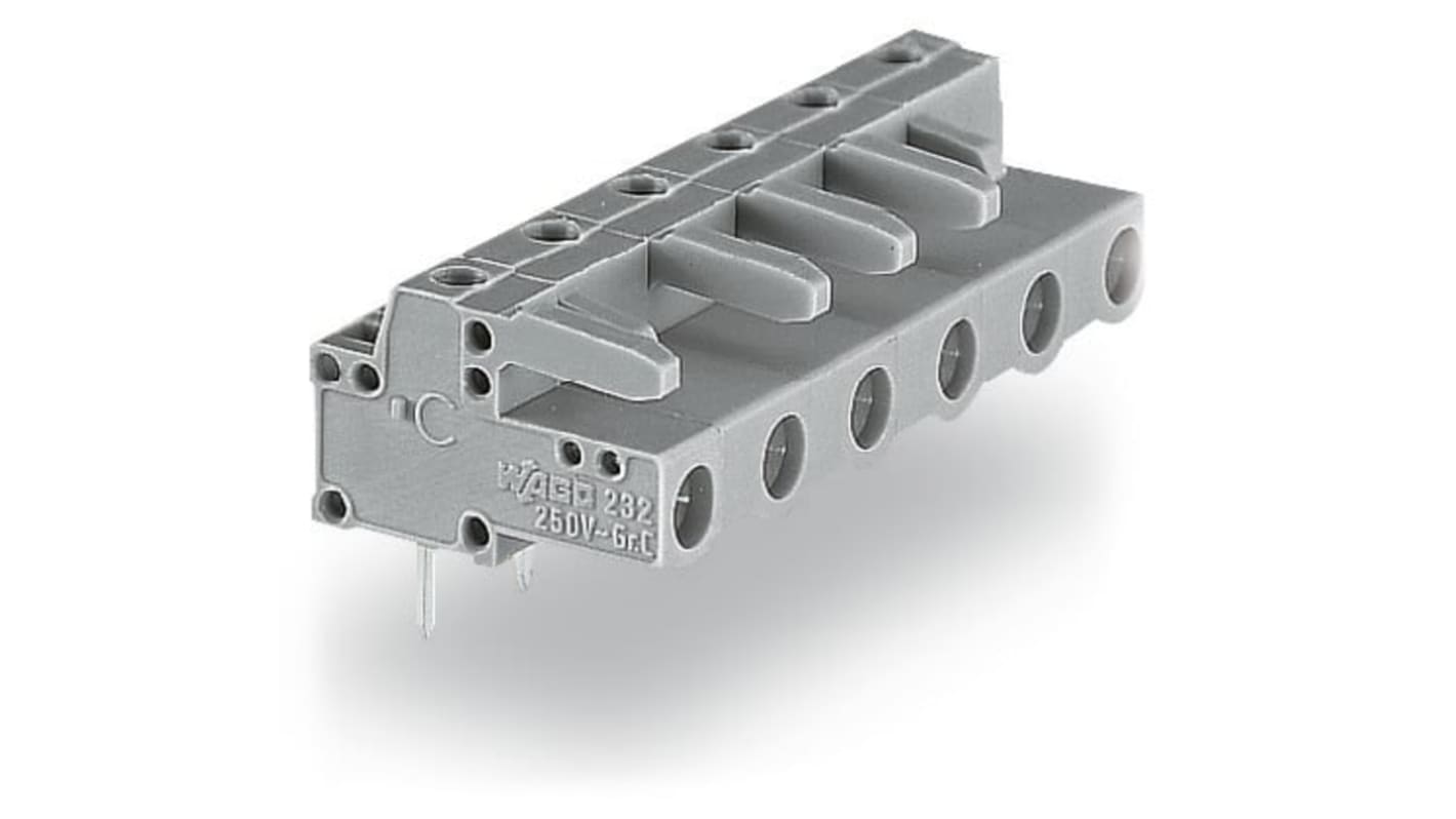 Conector de montaje en PCB En Ángulo WAGO serie 232, de 6 vías en 1 fila, paso 7.5mm, Montaje en PCB, para soldar