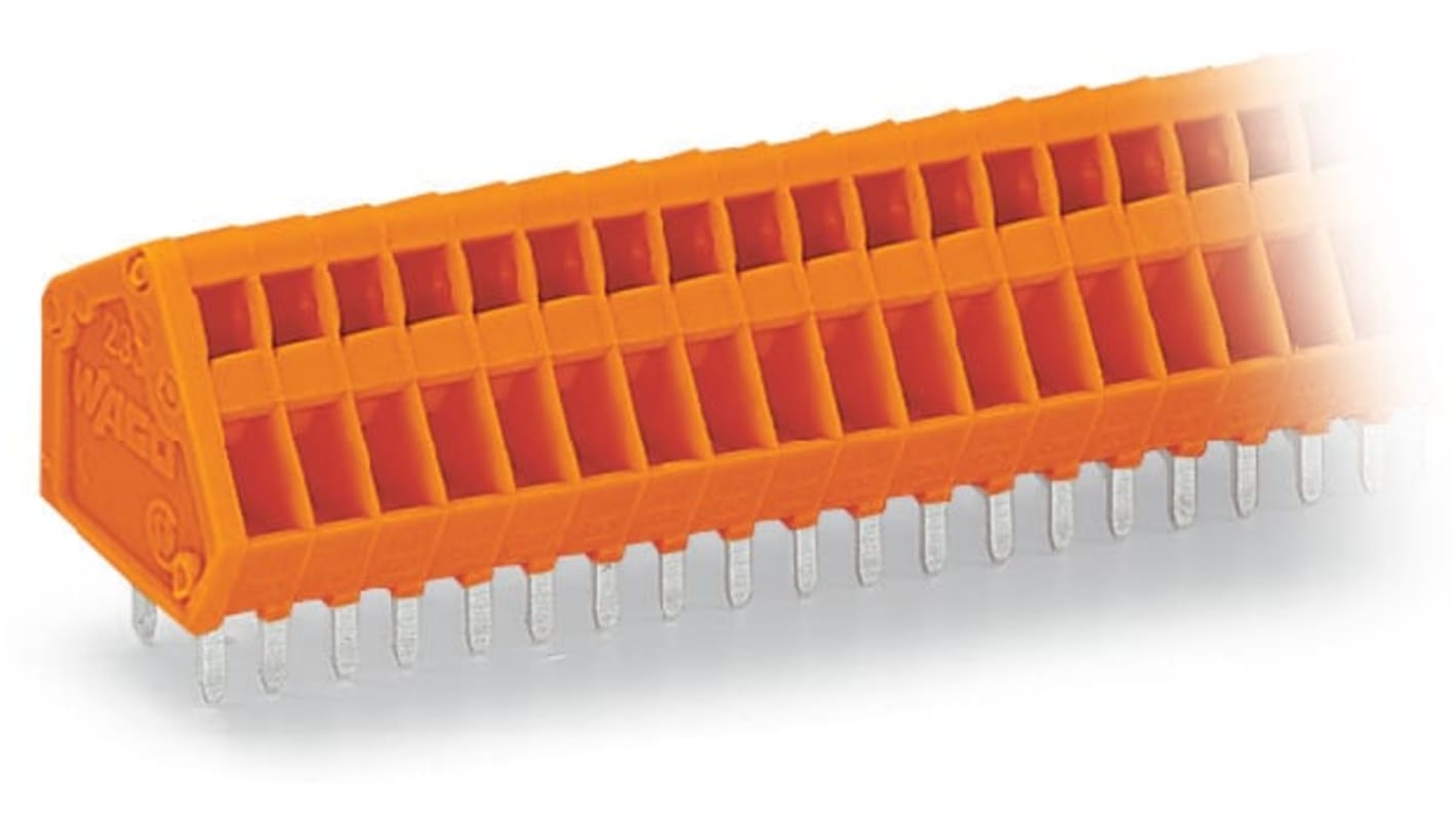 WAGO 233 Series PCB Terminal Block, 2-Contact, 2.54mm Pitch, PCB Mount, 1-Row, Cage Clamp Termination