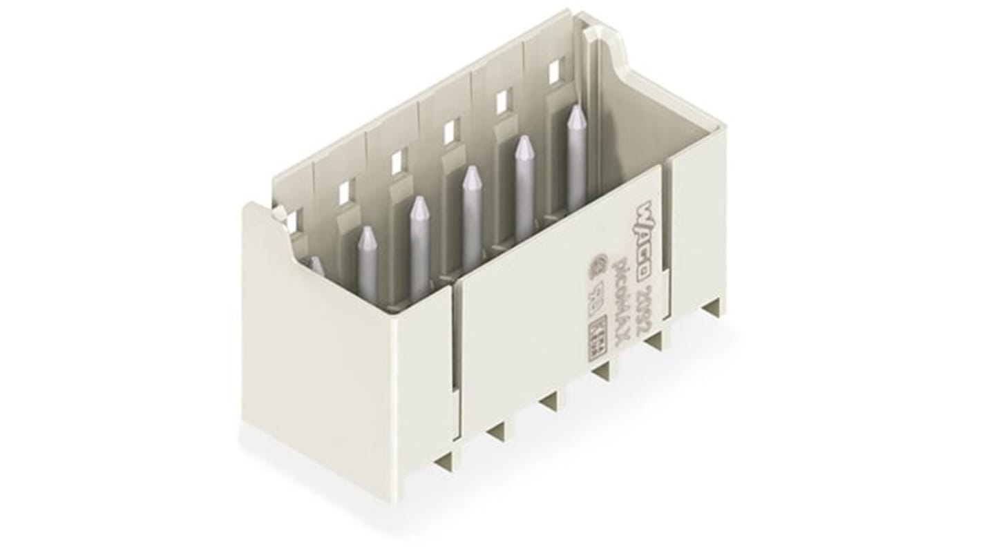 WAGO 2092 Series Straight PCB Mount PCB Header, 6 Contact(s), 5mm Pitch, 1 Row(s), Shrouded