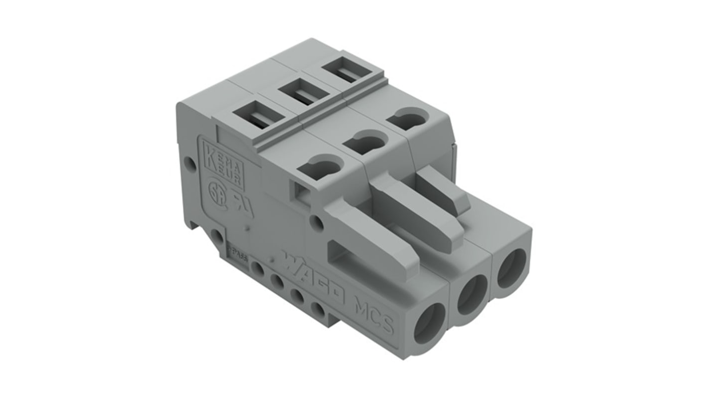 WAGO 231 Series Connector, 3-Pole, Female, 3-Way, Snap-In, 16A