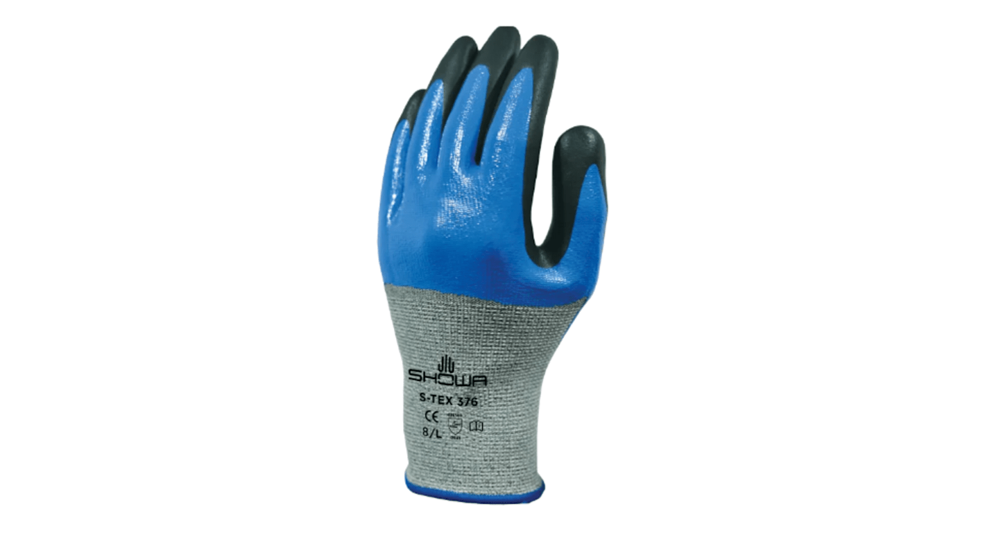 Showa S-TEX 376 Grey Polyester, Stainless Steel Abrasion Resistant, Cut Resistant Gloves, Size 10, Nitrile Coating